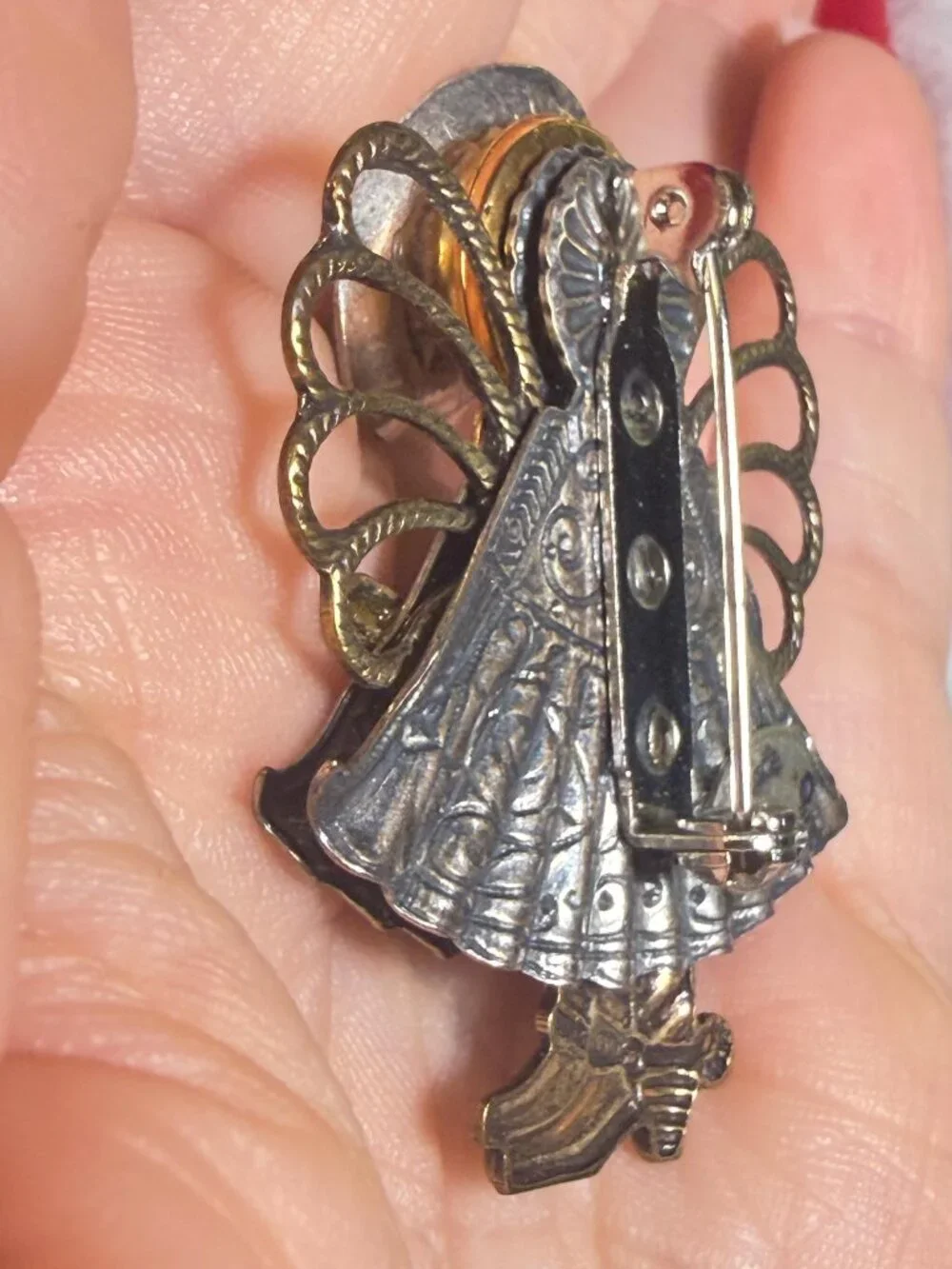 Cowgirl Angel Brooch Signed Kat's Creations OOAK Guitar Western Vintage 1.75 inc